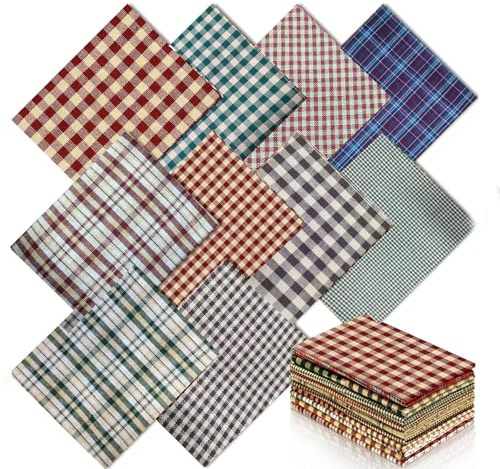 NEUJUS Tessuto di cotone, 50 x 50 cm, pacchetto di tessuti patchwork, per cucito e trapuntatura, fai da te, tessuto al metro, tessuto quadrato, diversi motivi (10 griglie natalizie vintage)