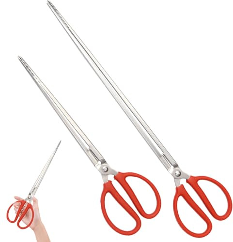 DECORNIJIA Pinzas de Tijera para Basura y Peces de Lodo, 2 Piezas de Acero Inoxidable, Diseño Dentado, para Exteriores, Camping, Senderismo y Limpieza de Caminos