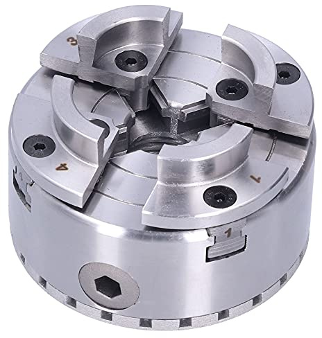Aumotop Mandrin de Tour à Centrage Automatique de 4 Pouces, 4 Mâchoires, Excellente Force d'étanchéité, Mandrin Tour à Bois pour le Serrage KP96-B