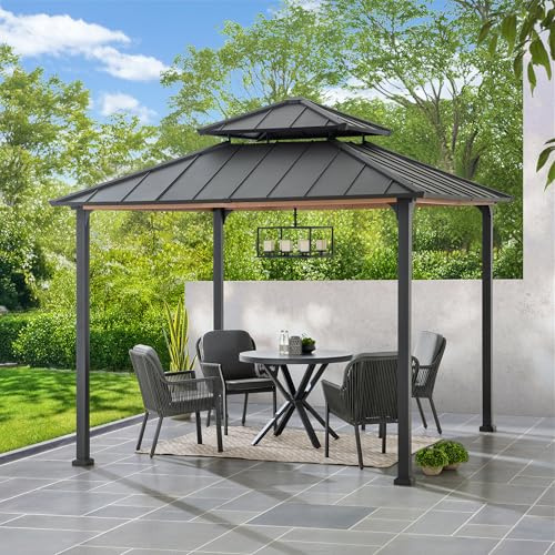 SUNJOY 4x3,36 m Gartenpavillon mit Satteldach aus Zedernholz & Stahl – winterfester, robuster Dauerpavillon für Terrasse & Garten