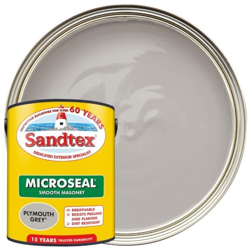DRW Plymouth Grey Microseal Smooth Masonry Paint 5L | Exterior Wall Paint for Brick Render Concrete and Stone | Long Lasting Weather Protection | Smooth Matt Masonry Finish for Exterior Walls