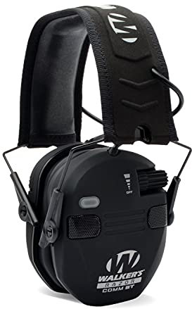 Walker's Razor Electronic Quad Muff w/Bluetooth | 4 Mics 360-Degree Sound Capture 23dB NRR Hearing Protection Range Shooting Earmuffs w/ 2 AAA Batteries, Black