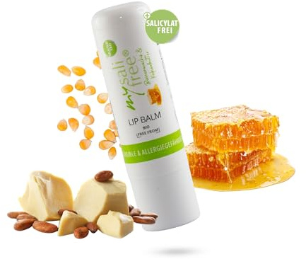 mysalifree Lip Balm, Natürliche Lippenpflege für trockene, normale und zarte Haut, Unser BioLippenbalsam enthält Kakaobutter, Bienenwachs, Reiskeimöl, ist gluten- und parfümfrei, 1 Stück, 5 ml