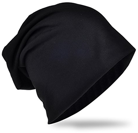 Jersey slouch beanie, lång mössa, unisex, enfärgad, herr, dam, standardstorlek och XXL (XXL, svart)
