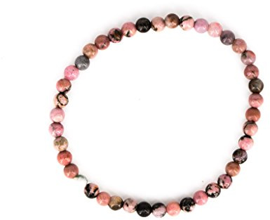 Taddart Minerals – Rosa schwarzes Armband aus dem natürlichen Edelstein Rhodonit mit 4 mm Kugeln auf elastischem Nylonfaden aufgezogen - handgefertigt