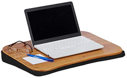 Relaxdays Laptopkissen Bambus, abnehmbares Kissen, Tragegriff, Laptop Unterlage BxT: 51 x 37 cm (bis 22 Zoll), Natur