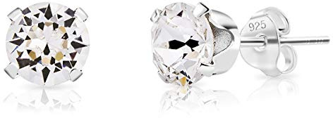 Pendientes Mujer Plata de Ley 925 con Brillantes de Cristal 6 mm - Pendientes de Botón Pequeños Plata Ley 925