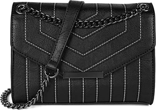 styleBREAKER Damen Crossbody Umhängetasche Ziernähte PU | 22x15x8,5 cm, variable Gliederkette (77 oder 136 cm), Magnet-Druckknopf am Umschlag, Haupt- sowie Rückfach mit Zipper.