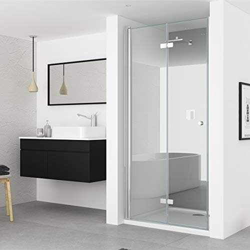 IMPTS 100cm Falttür Duschtür Duschkabine Nische Rahmenlos Duschwand Duschabtrennung 6mm ESG Sicherheitsglas 185cm,OHNE Duschwanne