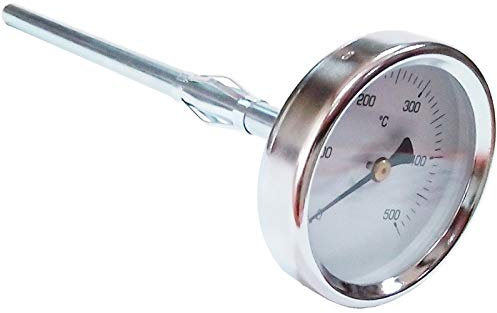 Easyricambi Termómetro para horno de leña y barbacoa. Mide la temperatura de 0 a 500 °C con sonda rígida lineal de 30 cm.