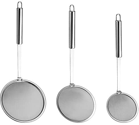 3 Piezas Coladores Acero Inoxidable, Colador de Alimentos para Cocina, Espumadera con Malla, acero Inoxidable Espumadera, 3 Tamaños, para Residuos Filtración y Grasa