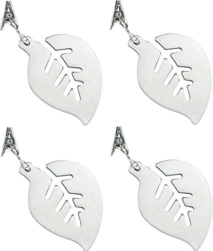 Set di 4 fermatovaglie, in acciaio inox, per appesantire, per esterni, per tovaglia, peso tovaglia, forma a foglia