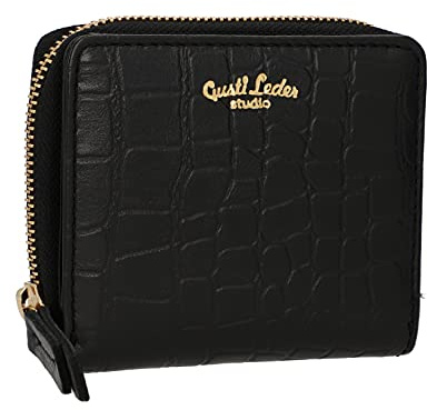 Gusti Geldbörse Leder - Monika Geldbörse Kartenhülle Kartenhalter Kartenetui Brieftasche klein Damen Schwarz Leder