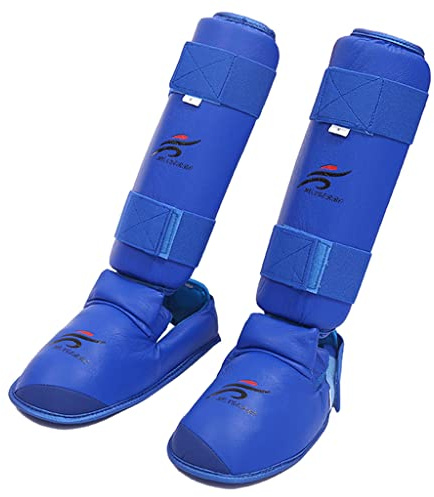 Perfeclan Espinilleras | Protectores de piernas de MMA para Kickboxing Boxeo en Tailandia Thai Karate Artes Marciales | Protección para pies y Empeine de, Enlace Azul L
