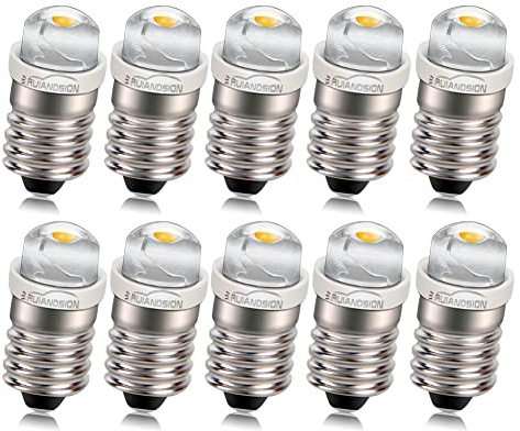 Ruiandsion 10pcs E10 LED Bulbs 4.5V COB 0.5W Warm White LED Upgrade Bulbs Replacement for Flashlight Torch Work Lights,Non-Polarity