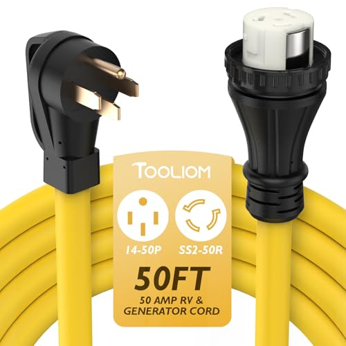 TOOLIOM 50 Amp Generator Cord, NEMA 14-50P/SS2-50R Twist Lock 50 AMP for RV, 125/250V 12500W 6/3+8/1 AWG STW Generator Extension Cord, ETL Listed (50FT)