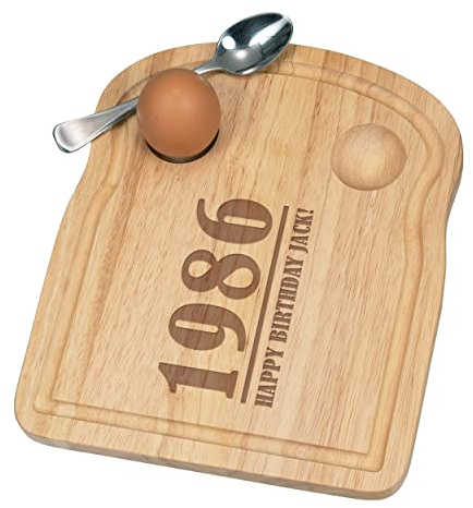 Personnalisé Fofolle Coquetier Board Date et Plus Joyeux Anniversaire Message Tout Nom Petit Déjeuner en Bois Personnalisé Pâques