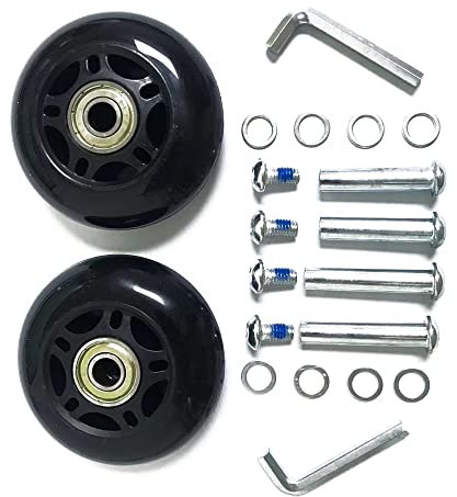 LOTOWELZON Ersatzräder für Gepäckkoffer, 64 mm Gummi-Inline-Rollschuh-Räder mit 8 mm ABEC-7 608ZZ Kugellager-Reparatur-Kits (schwarz, Außendurchmesser 64 x B 24 mm)