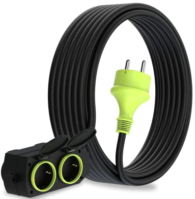 MutecPower 10m Verlängerungskabel mit 4 schuko steckdosen für den aussenbereich IP44 H05RR-F3G 1,5mm² verlängerung mit 4 schutzkontakt buchsen 4-Fach Outdoor verteiler 10 Meter schwarz/grün