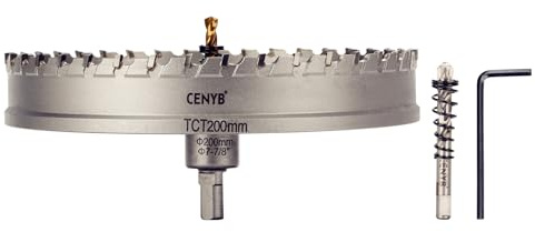 CENYB 7-7/8 Zoll, 200mm Lochsäge Hartmetall-Bohrer mit Wolframkarbidspitzen und 2 Titan-beschichtete Führungsbohrer, geeignet für Hartmetalle und Edelstahl.