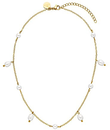 Purelei® Pearl Drop Kette (Gold), Wasserfeste Halskette mit Perlen für Frauen, Elegante Halskette aus Edelstahl, Geschenk für Frauen, 35-40 cm Länge verstellbar