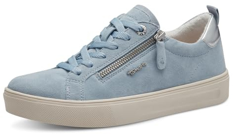 Tamaris Damen Wide Fit Damen Sneaker flach mit Reißverschluss Freizeit, Blau (Sky Suede), 38 EU