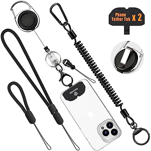 Ominia Anti-Drop Phone Holder Set with Universal Tether Cord and Wrist Lanyard, Travel Clip, Zinc