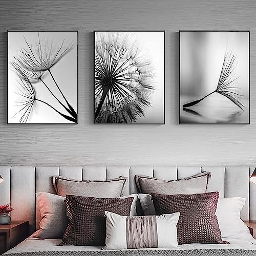 MHLCMG Leinwand Malerei Schwarz Weiß Pusteblume Bilder Wandkunst Abstrakt Poster Kunstdruck Bild Wand Wohnzimmer Schlafzimmer Dekor Kein Rahmen (3X40X50CM)