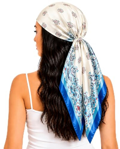 FAIRYGATE Schal Blau Damen Schal Seide Sommer Bandana Halstuch Biker Multifunktionstuch Kopftuch DA2507