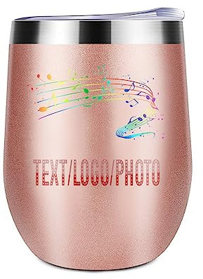 Miujonvy Weinglas Tumbler mit Deckel Eigenes Bild Text Logo Doppelwand Vakuum Edelstahl Reisebecher für Kalte & Heißgetränke Wein Kaffee Cocktailsgolden