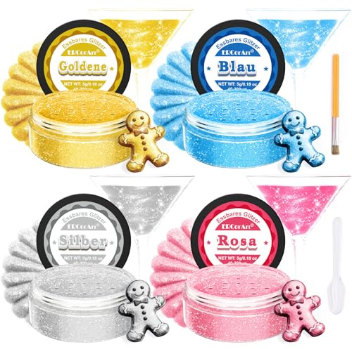 Essbarer Glitzer - 4 Farben Essbarer Glitzer für Getränke, Lebensmittelfarbe Pulver für Torten Zubehör, Buttercreme, Getränke, Cocktails, Fondant, Essbar, Geruchsneutral, Vegan, Glutenfrei - 5 g