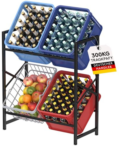 Lifewit Ripiano Porta Casse 4 Cassette, Robusto Scaffale Portabottiglie per Birra, Frutta, Verdure, Acqua per Cucina/Panetteria/Garage/Bar, Portata 300 kg