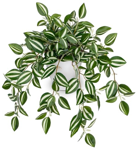 Oairse Artificial Plants Indoor, Fake Trailing Plants in White Plastic Pot | 41cm Faux Watermelon Peperomia Plant for Indoor Outdoor Home Office Shelf Bathroom Kitchen Table Decor