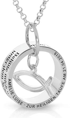 Silberkette mit Gravur Taufring 925 Silber Taufkette Taufspruch Kreuz Taufschmuck Ring Kinderschmuck Namen personalisiert