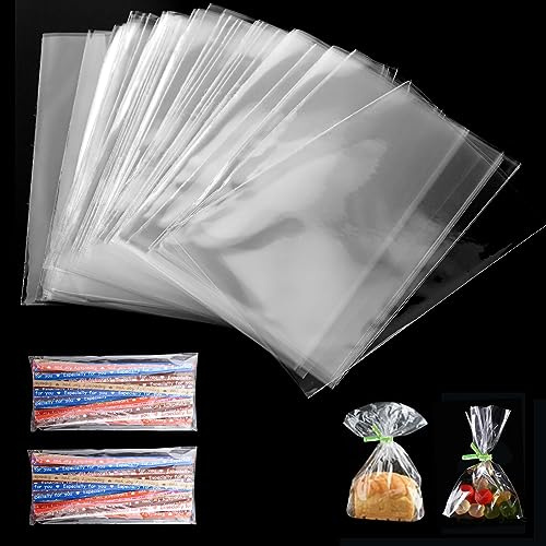 200PCS Clear Cellophane Bags with Ties Clear Bags for Gifts Sweets Cookies | 8×12cm Sweet Bags Clear Gift Bags Plastic Food-grade Small Cellophane Bags Reusable for Christmas Halloween Birthday Wedding