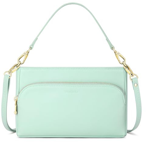 Handytasche mit Geldbörse zum Umhängen, Damen Crossbody Bag aus Leder mit Zwei Riemen, Kleine Umhängetasche