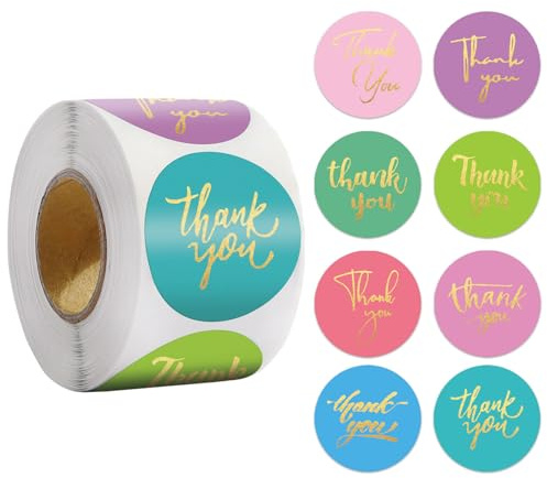 500 Pcs Thank You Stickers 8 Designs 1 Inch Thank You Sticker for Packaging Thank You Stickers for Small Business Thank You Label Stickers Self-Adhesive Labels (Colorful)