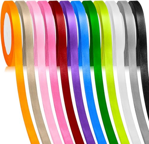 Semoss Polyester Satinband,12 Farben 6mm x 22m Geschenkband Set Seidenbänder Stoffband Dekoband Ribbons für Geschenke Verpackung,DIY-Handwerk,Schleifen,Hochzeit