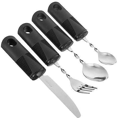 Holibanna 4pièces Couverts Adaptatifs Acier Pour Personnes Âgées Ensemble De Ustensiles Pliables Ergonomiques Cuillères Et Fourchettes Réglables Pour Tremblements De Main Et Faiblesse