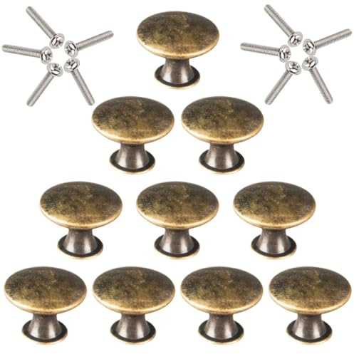 Pamtns 10 Stück Vintage Möbelknöpfe Metallknopfgriffe mit Schrauben | Schubladenknöpfe Antik Bronze Schubladengriffe Knöpfe für Kommode, Schublade, Schrank, Möbel, Küchenschränke, Kleiderschrank