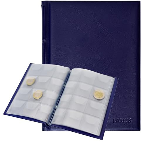Larius Album pour pièces de monnaie pour 120 pièces de 2 euros, rangement de pièces commémoratives (bleu)