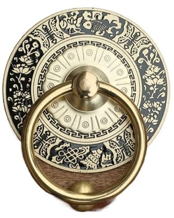 Chinesischer antiker Türklopfer aus Messing, Vintage-Gravur, dekorative Holztürgriffe, Knäufe, runder Ring, Türklopfer (Color : 11cm brass)