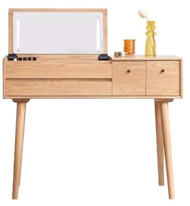 Schminktisch，Schminktisch, Kommode aus Massivholz mit 4 Schubladen, Kommode, Klappbarer Schminkspiegel, Kleiner Ablagetisch für Wohnungen, Schlafzimmerschreibtisch, Schminktisch