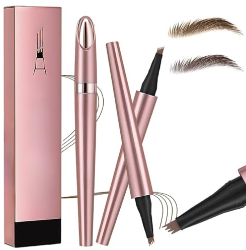 Magischer Augenbrauenstift, Neuer Wasserfester 3D-Microblading-Augenbrauenstift-Konturstift, Präziser Brauenstift mit 4 Spitzen Langlebiger Natürlicher Augenbrauenstift (Dunkelbraun + Hellbraun)