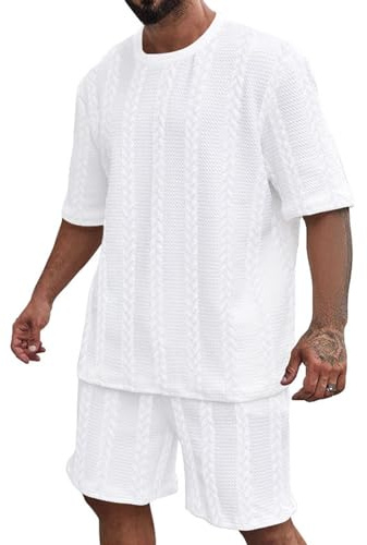 TIMELYE Sommer Outfit Herren Rundhals Kurzarm Freizeitanzug Einfarbig 2 Teiler Loungewear Freizeit Leicht Sportkleidung Oversized Fitness Jogginganzug Shorts Und Tshirt Set