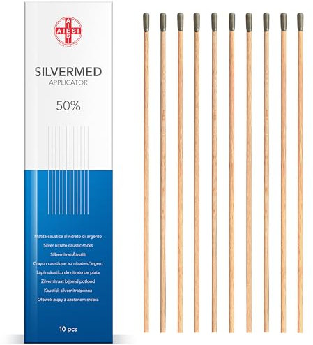 AIESI® Matita Caustica di argento nitrato al 50% per rimozione di porri verruche e tessuti SILVERMED 50 (Confezione da 10 applicatori)