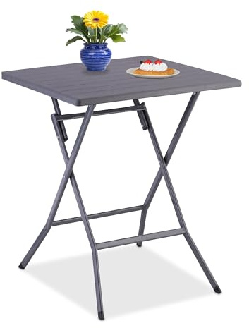 Relaxdays Table de Jardin Pliante, HxLxP : env. 73x62x62 cm, pour Balcon, terrasse, Camping, carrée, Grise
