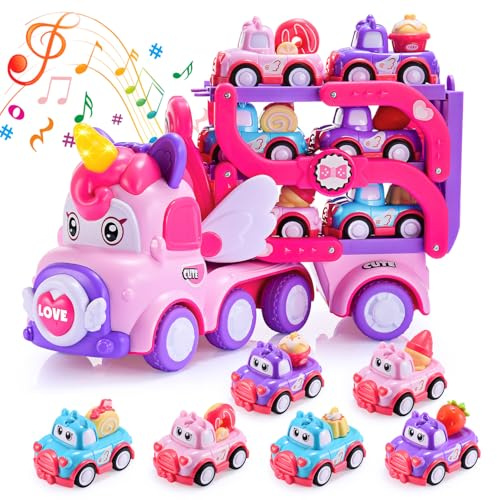 EUCOCO Spielzeug ab 1 2 3 4 5 6 Jahre Mädchen, LKW Spielzeug Geschenk Mädchen 1-6 Jahre Einhorn Geschenke für Auto Kinderspielzeug ab 1-6 Jahre Geburtstagsgeschenk für Mädchens