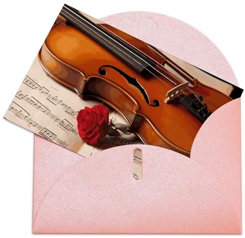 LZQPOEAS Grußkarten mit Umschlägen, blanko, Grußkarte, Violine, Notenblätter, Dankeskarte, Notizkarten für Party, faltbare Blanko-Karte für Geburtstag, blanko, Grußkarten, Einladungskarte, 15,2 x 10,2