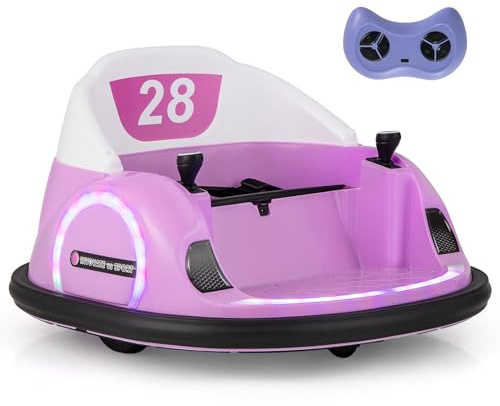 COSTWAY Kids Bumper Car, 360-Degree Rotation Spin Waltzer Cars with Joysticks, Remote Control, Colorful Flashing Lights and Music, Electric Ride on Toy for 18+ Months Old (Pink)